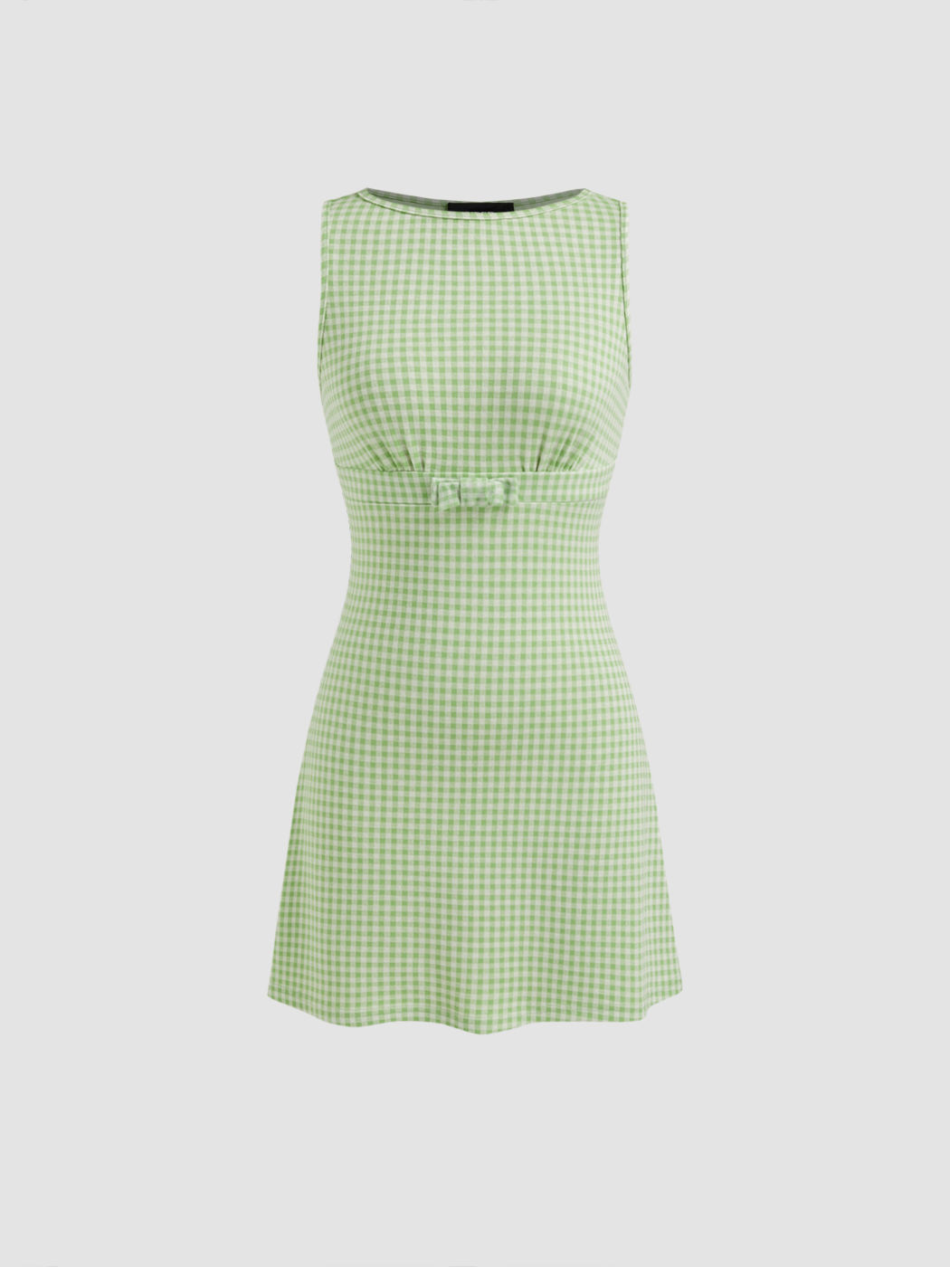 Boat Neck Gingham Bowknot Mini Dress