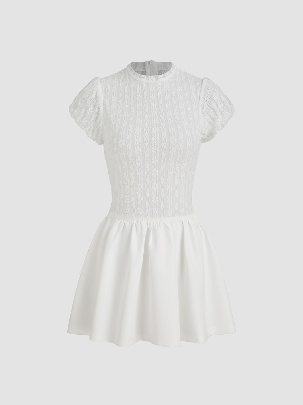 Spitzen-Puffärmel-Sichtdurchgehendes Mini-Kleid