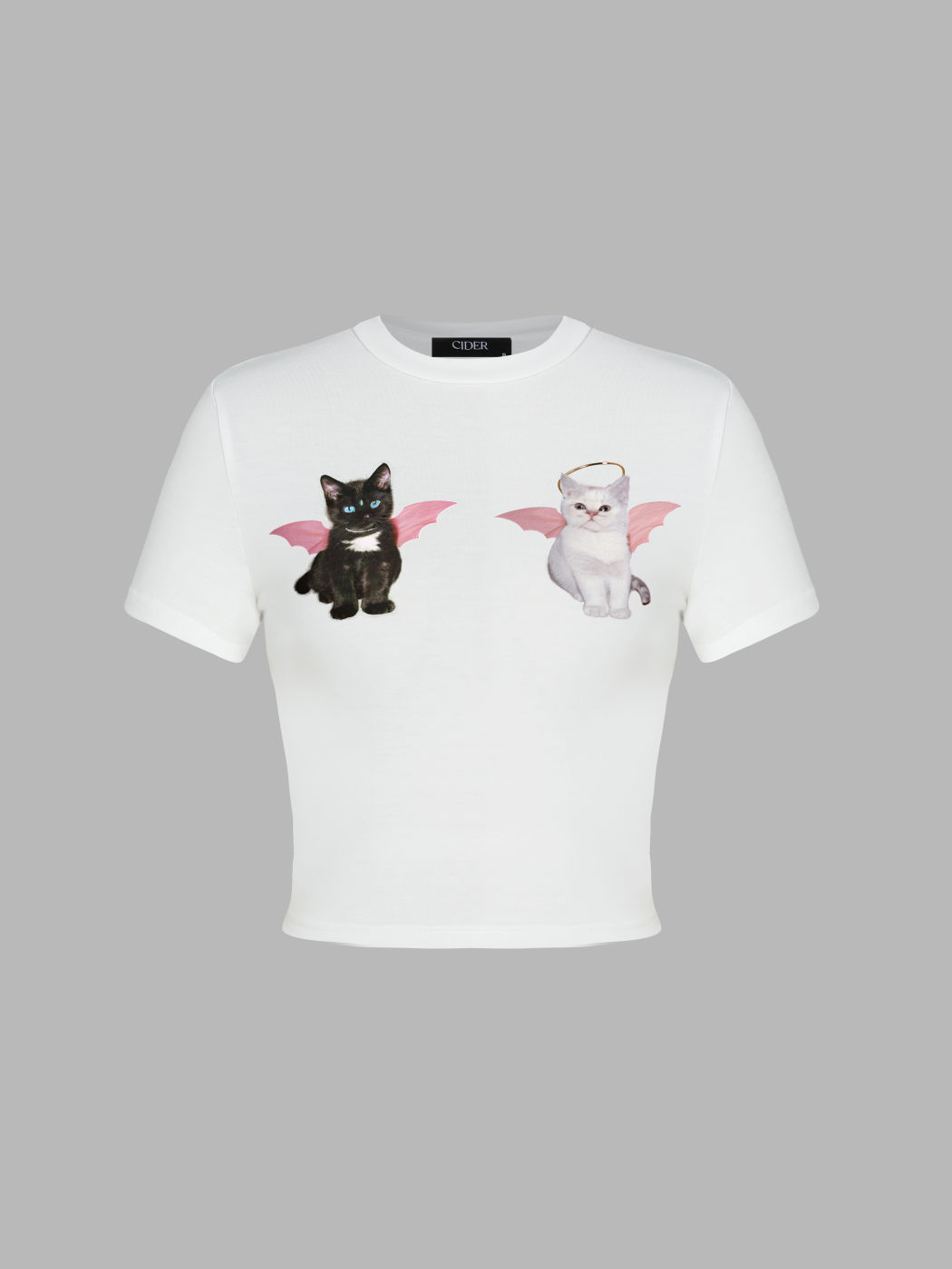 Round Neckline Kitty Graphic Short Sleeve Tee