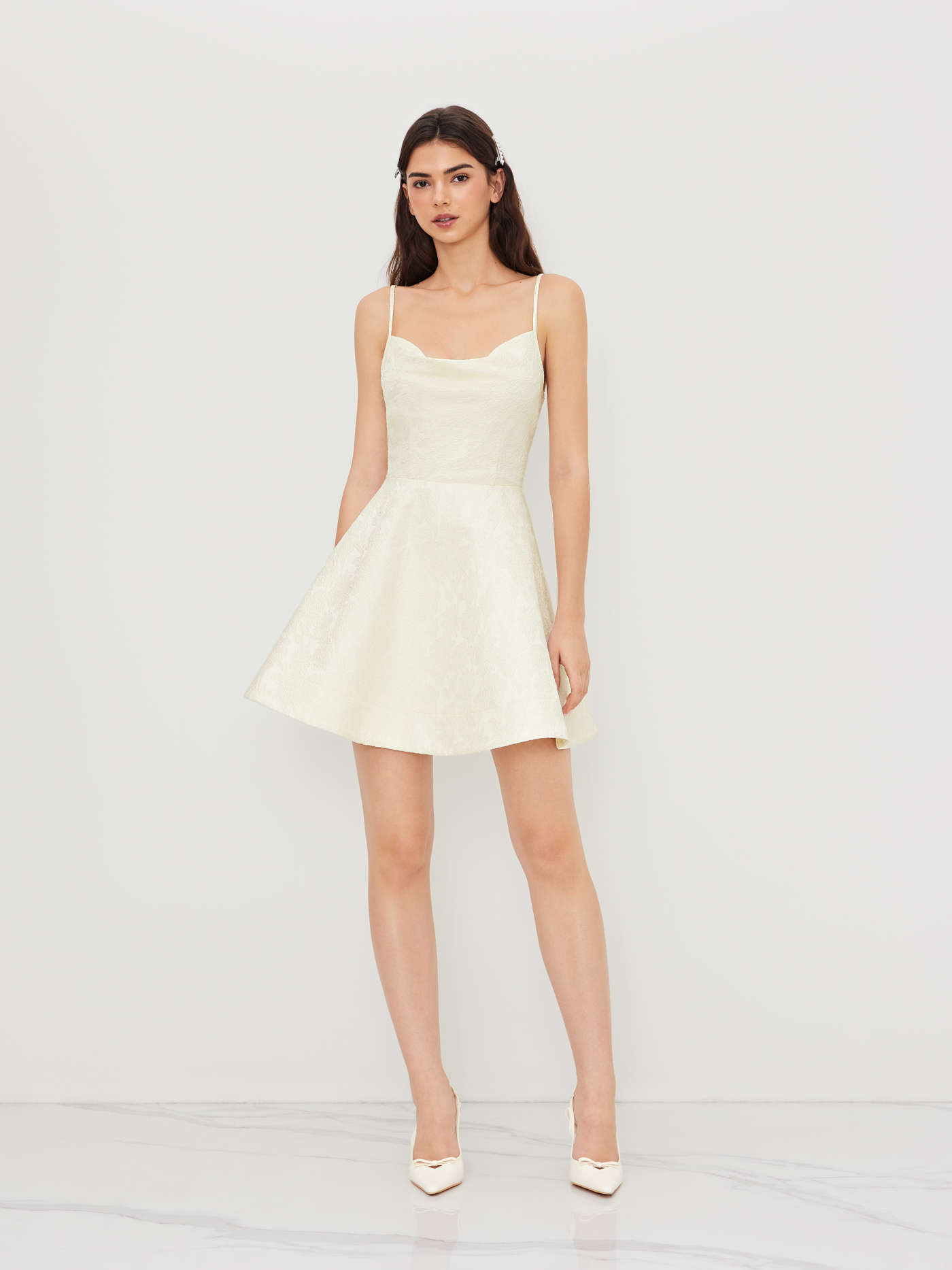 Cowl Neck Floral Lace Up Knotted Mini Dress