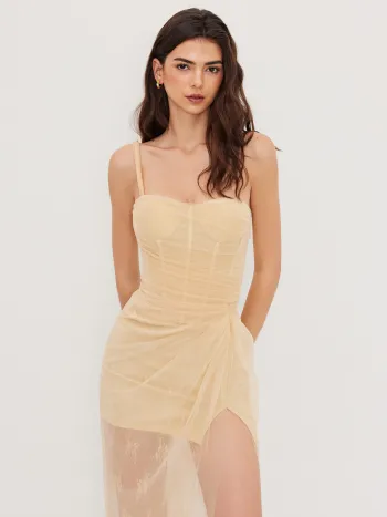 Lace Off-shoulder Floral Knotted Maxi Dress