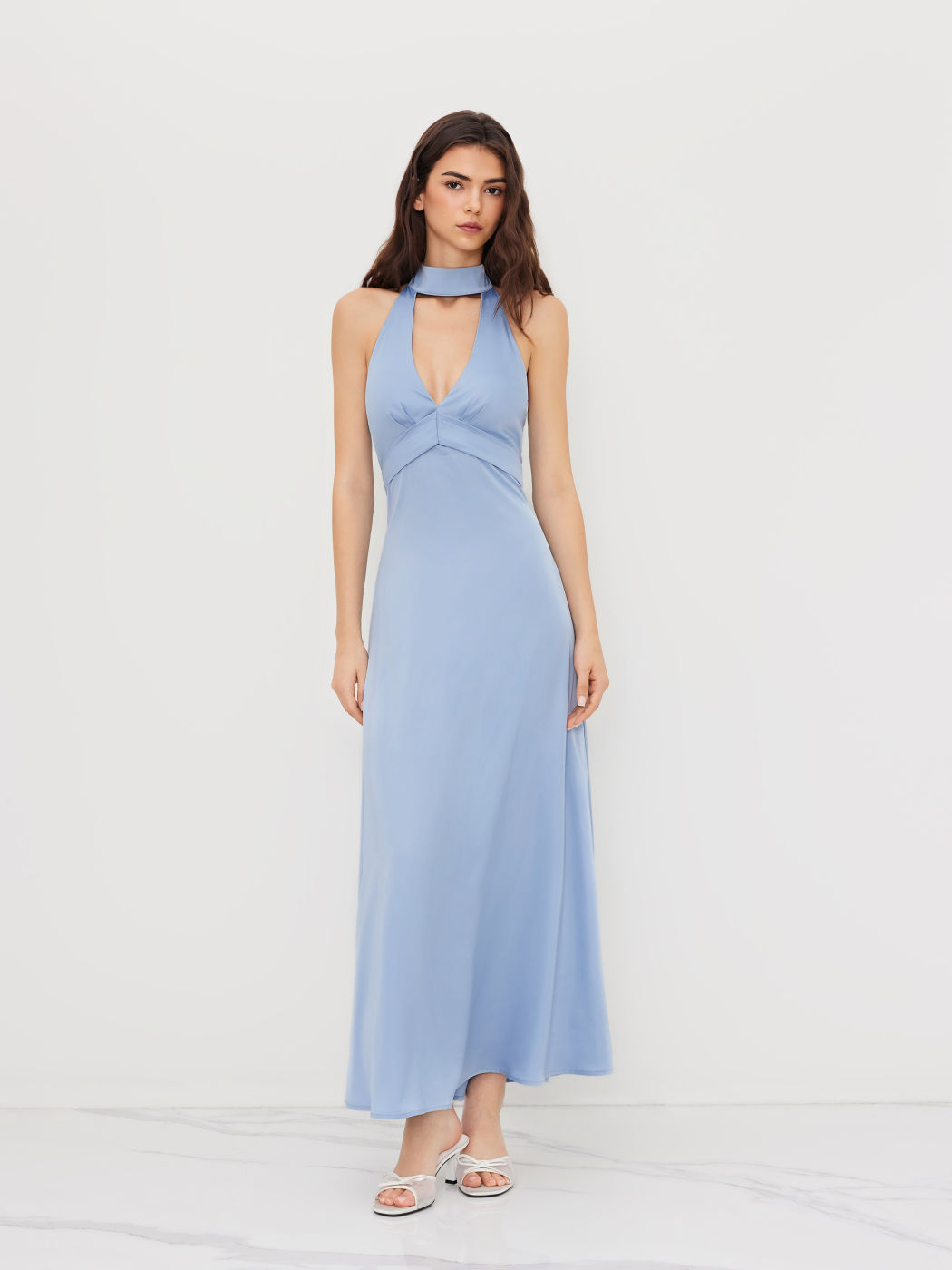 V-neck Halter Neckline Maxi Dress