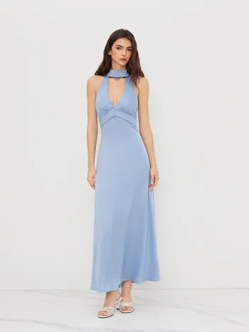 Maxikleid mit V-Ausschnitt und Halterhalslinie
