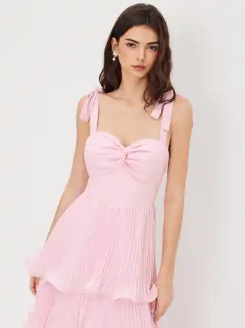  Knotted Twist Ruffle Hem Layered Maxi Dress