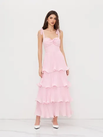  Knotted Twist Ruffle Hem Layered Maxi Dress