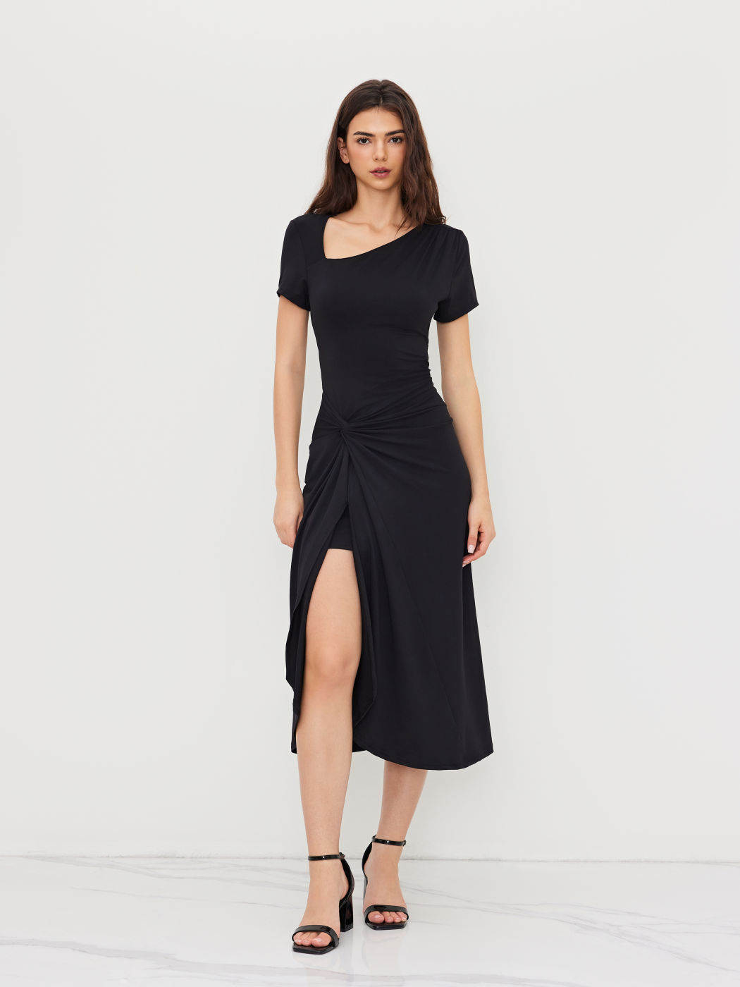 Asymmetrical Neck Twist Maxi Dress