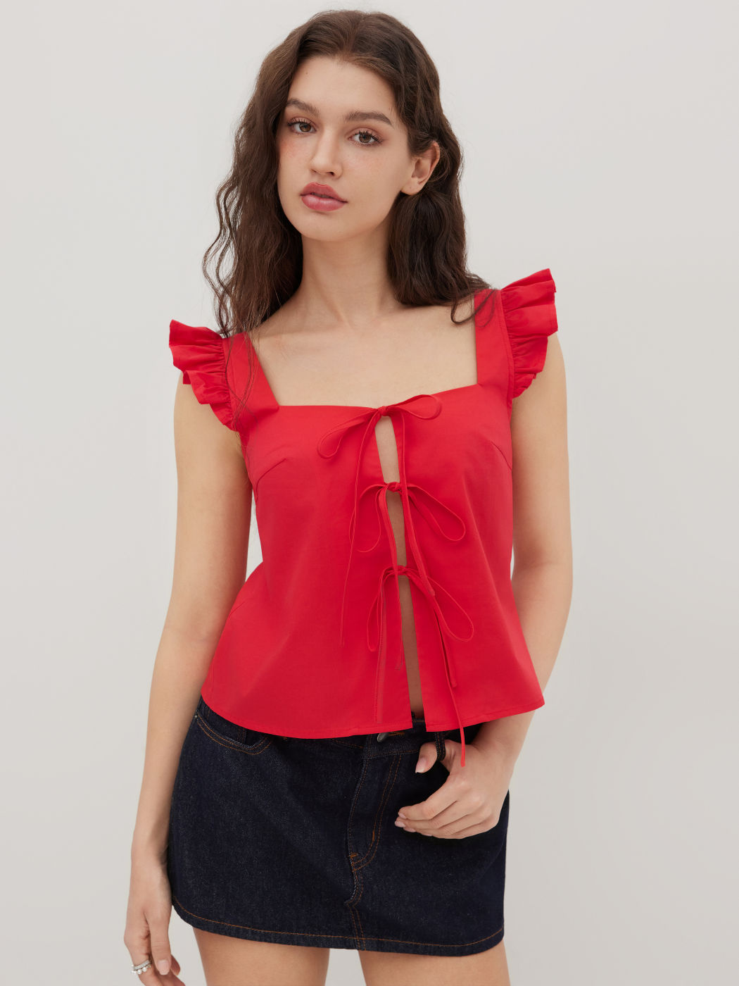 100% Cotton Tie Front Bow Oversized Top