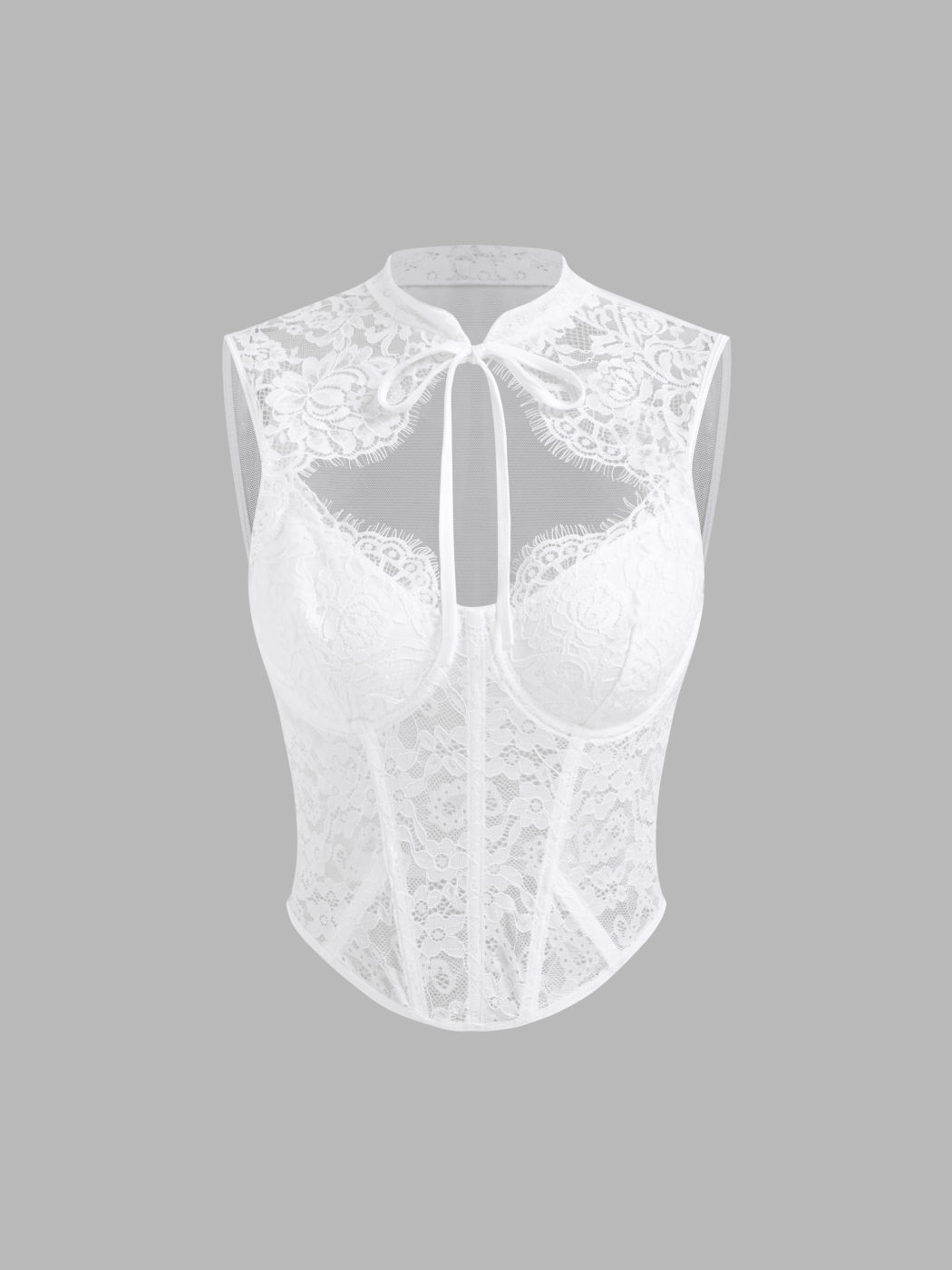 Stand Collar Lace Cut Out Corset Tank Top