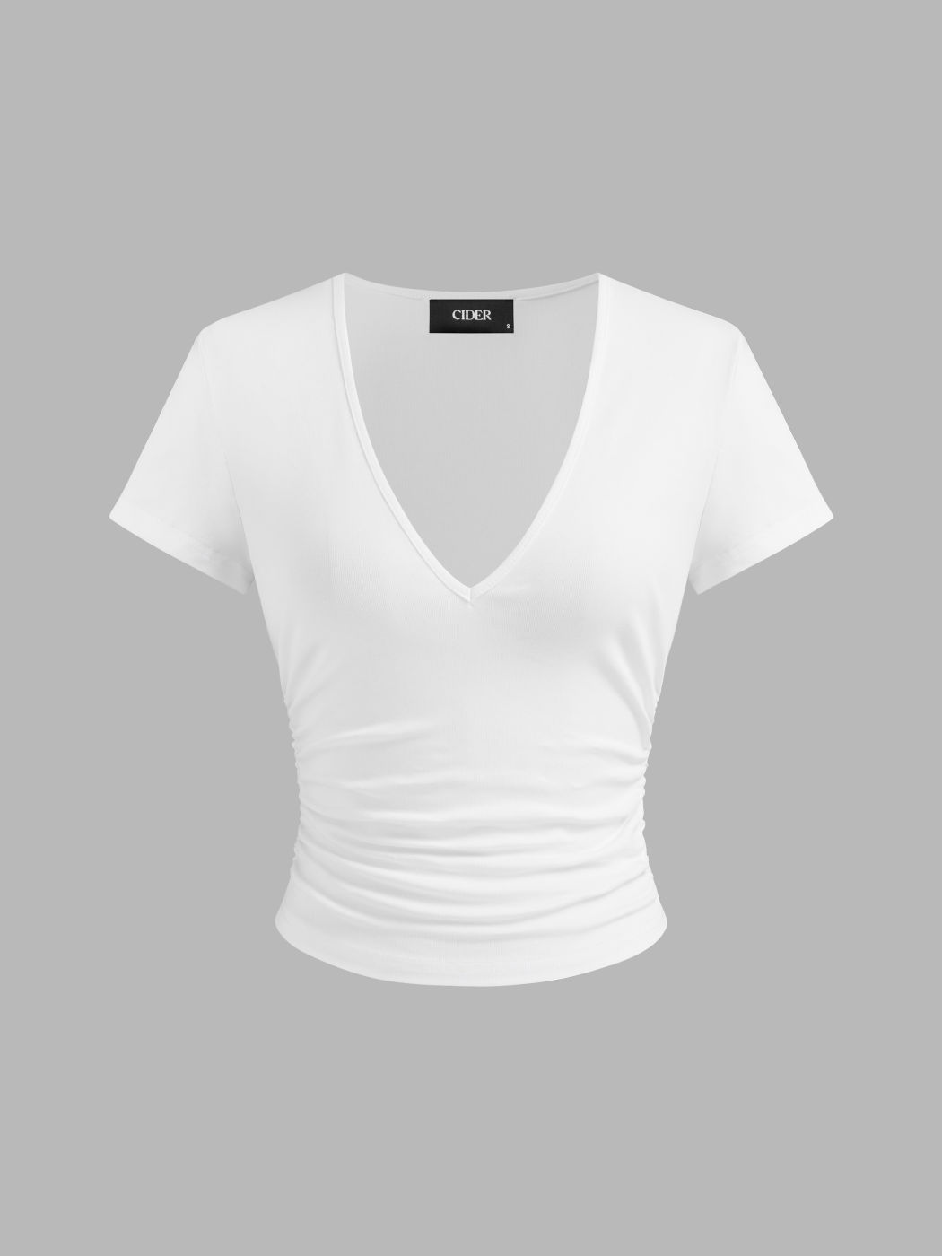 Cotton-blend V-neck Ruched Short Sleeve Tee
