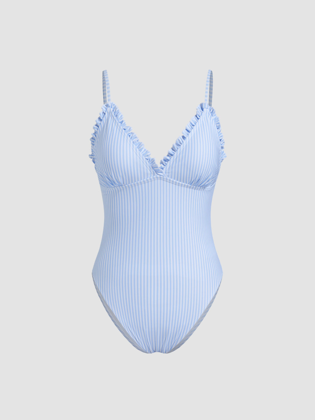 Shaping V-neck Stripe Lettuce Trim One Piece Swimsuit