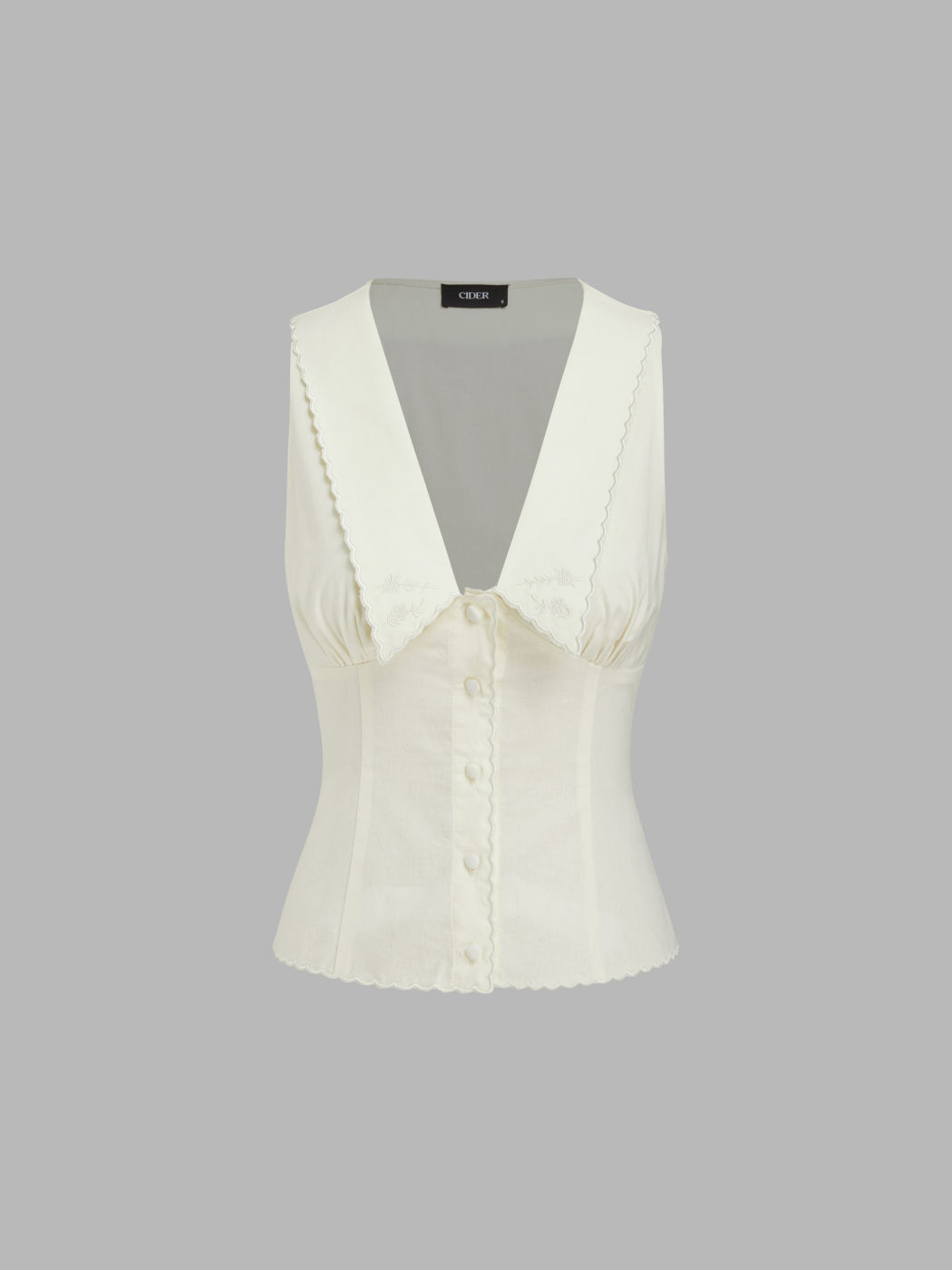 Cotton Collar Embroidery Tank Top & Mid Rise Elastic Waist Split Shorts Set
