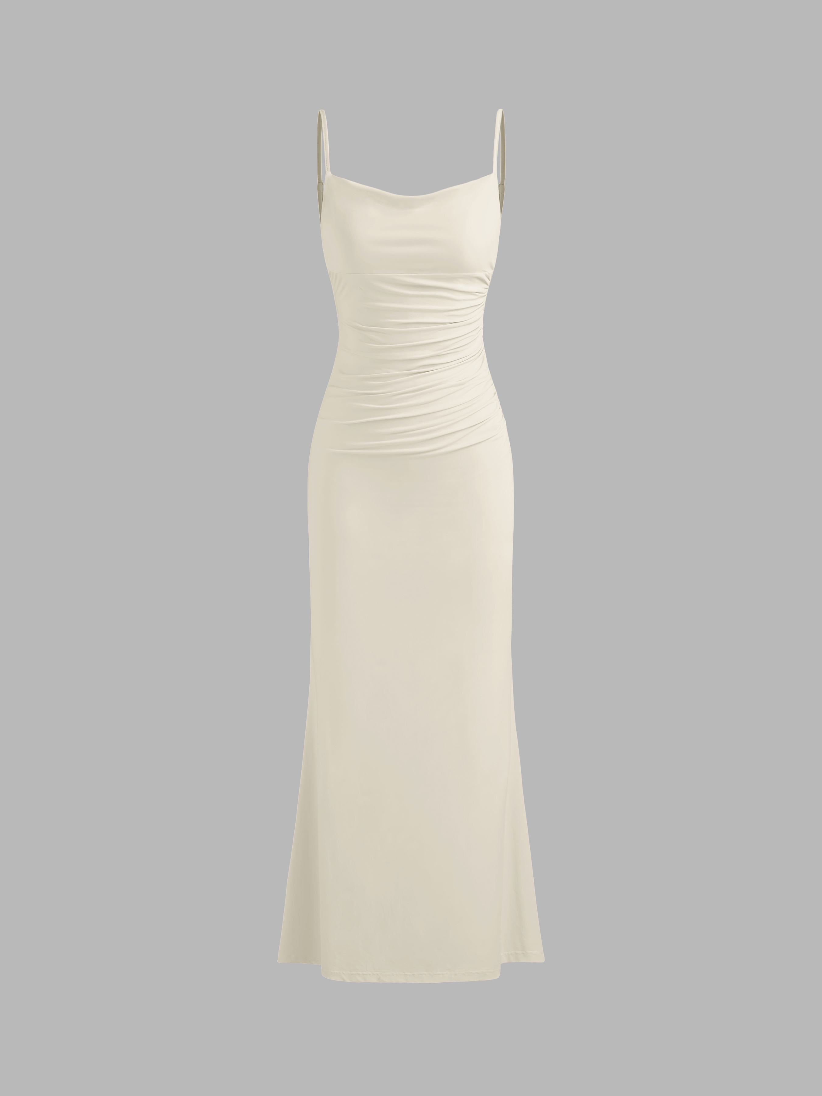 織布 織りストラップレス無地シャーリングマキシドレス For 結婚式