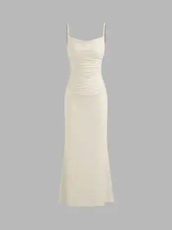 Maxi abito con scollo a cappuccio e increspatura senza schienale