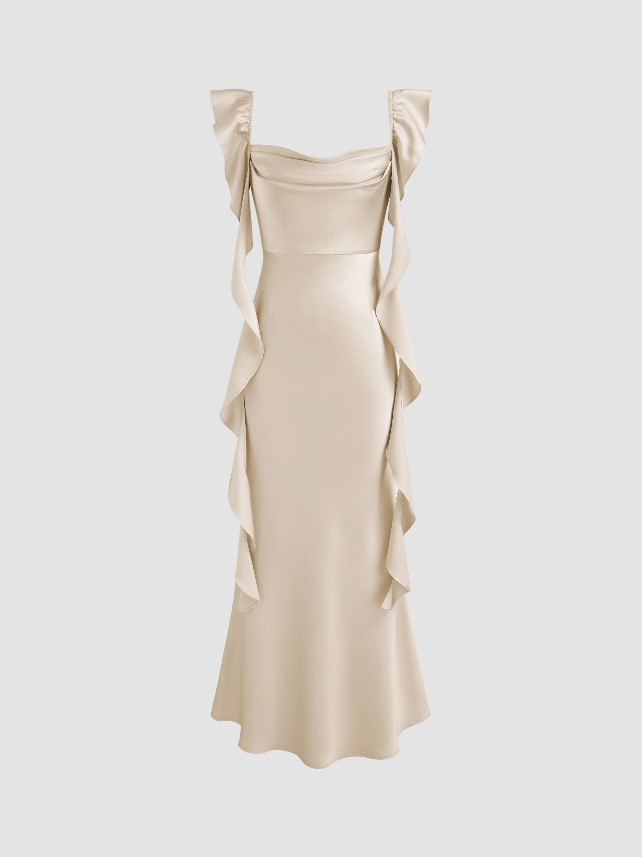 Cider◆ Satin cowl neck ソリッド フリルヘム マキシドレス Satin Satin Cowl Neck Solid Ruffle Hem Maxi Dress Curve