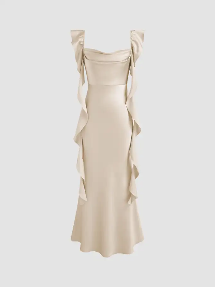 Mesh Ruffle Hem Maxi Dress