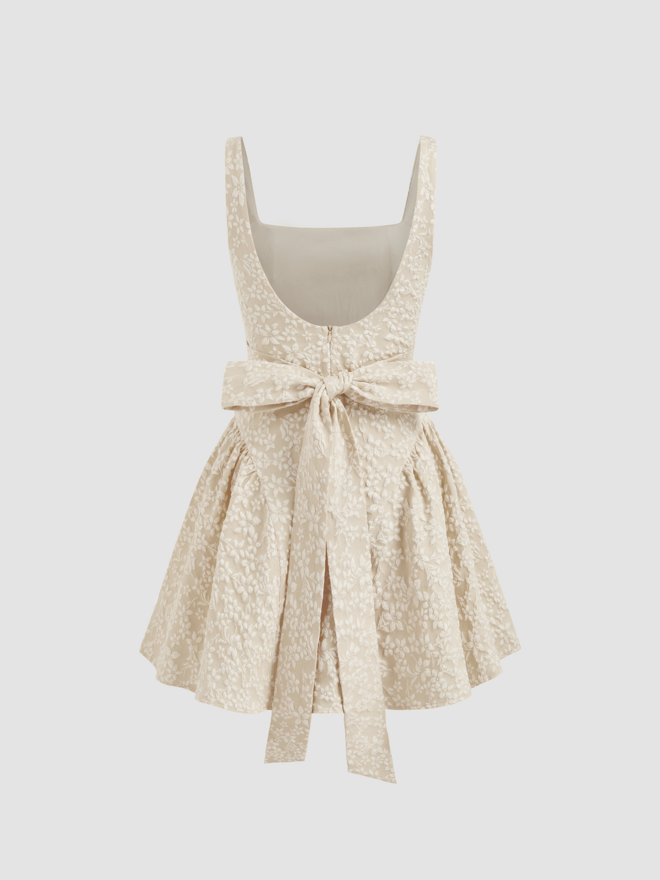 Jacquard Jacquard U-neckline Floral Backless Bowknot Mini