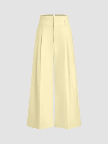 Linen-blend High Rise Pleated Wide Leg Trousers