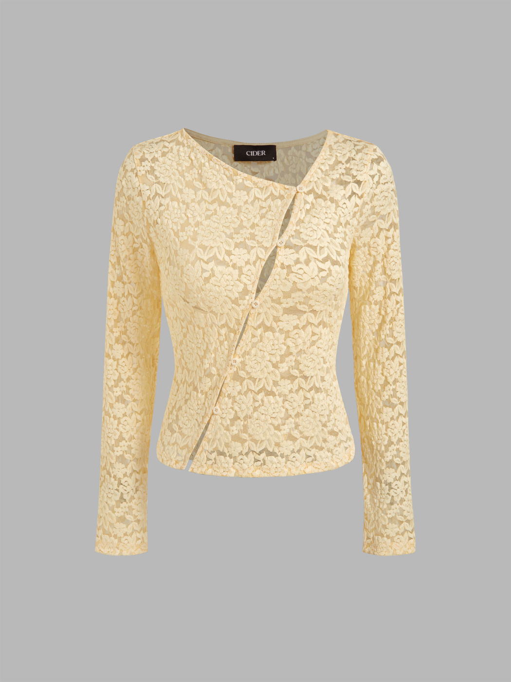 Lace Asymmetrical Neck Floral See-through Top
