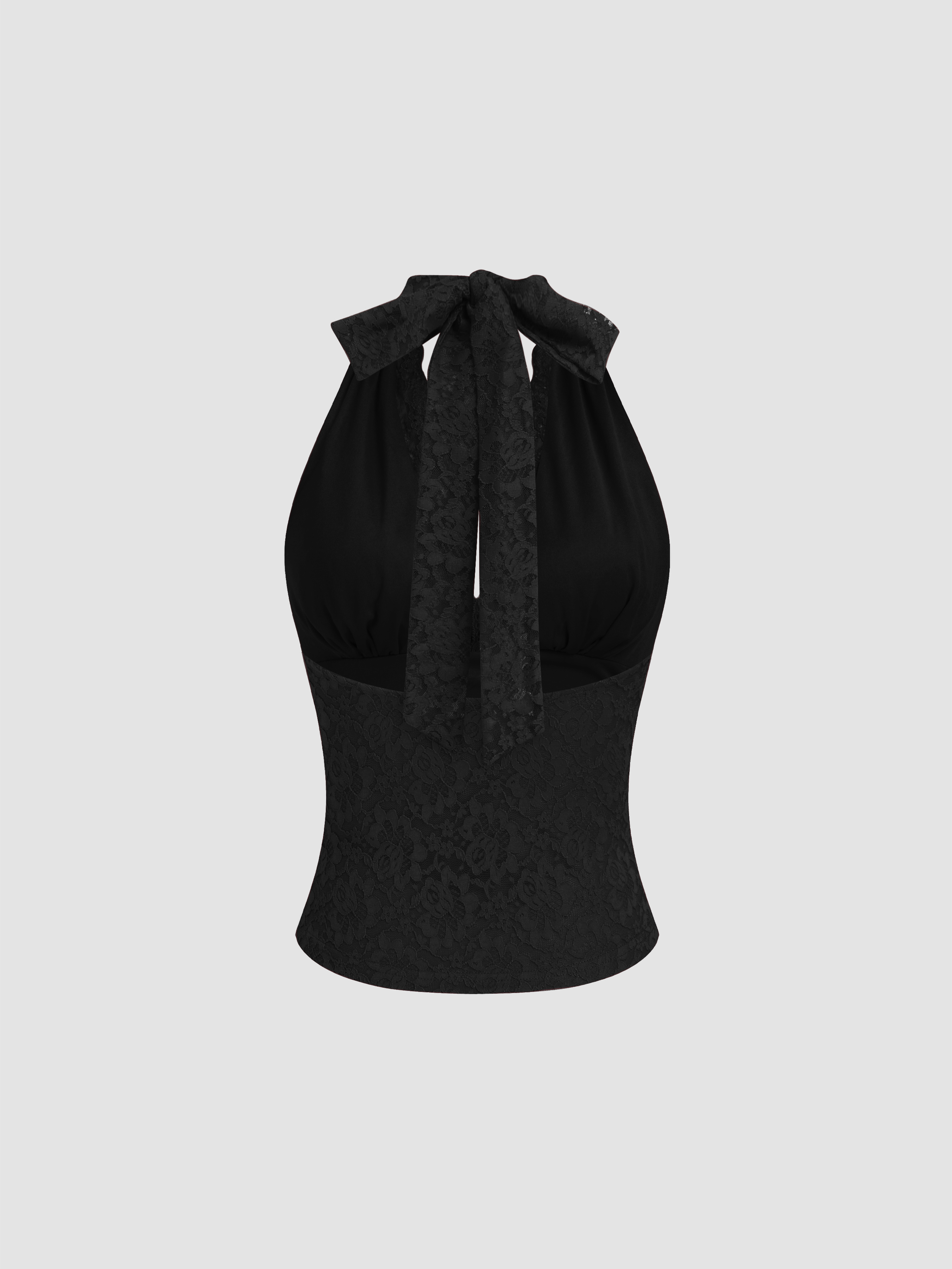 [CERRIC] LACE HALTER NECK TIED SLEEVELESS /追跡付 Lace Lace Halter Neckline Knotted Tank Top For Date