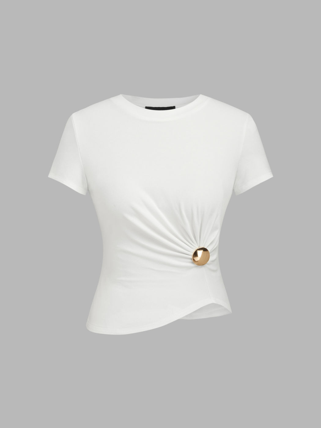 T-shirt a maniche corte con collo rotondo, arricciatura e bottoni