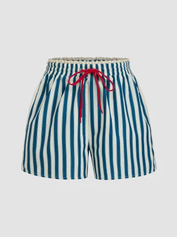 Mittlerer Bund, Seitenstreifen, geknotete elastische Taille Shorts