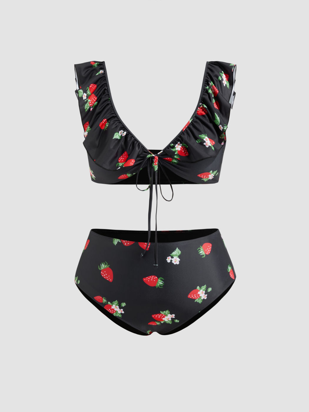 V-neck Strawberry Lettuce Trim Bracelet Full Coverage Bikini Set Curve & Plus