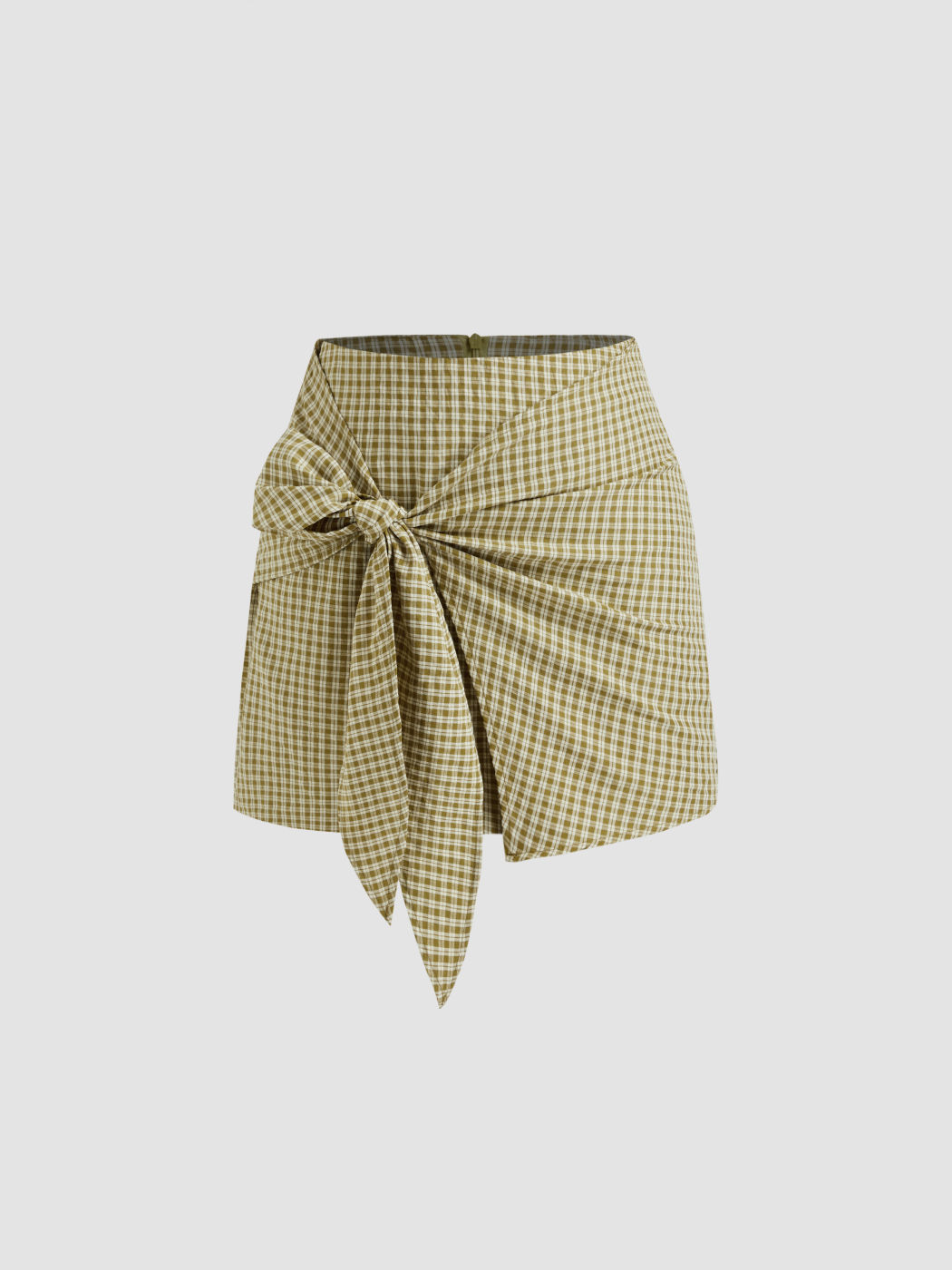 Cotton Mid Rise Check Twist Mini Skirt