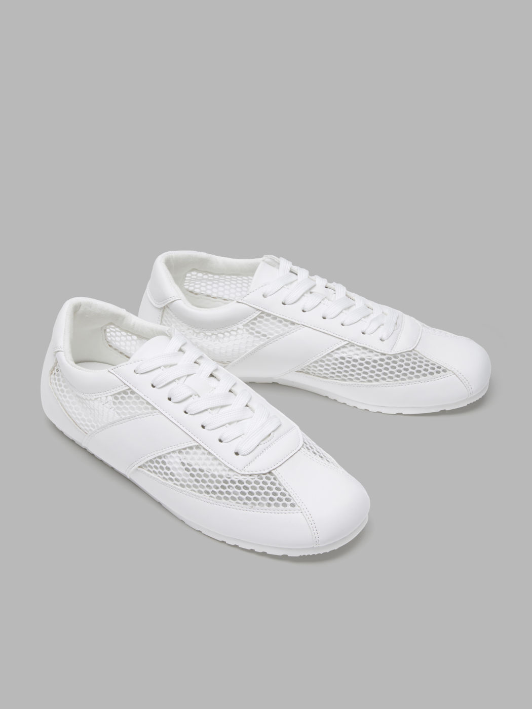 LACE-UP MESH & FAUX LEATHER SNEAKERS