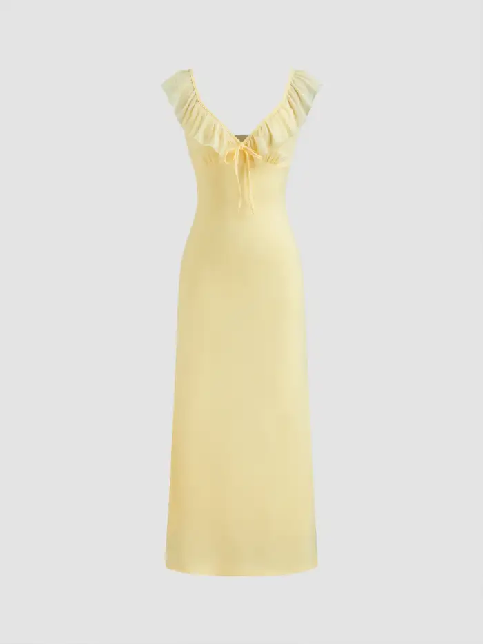 Sweetheart Neck Ruffle Trim Bowknot Mini Dress