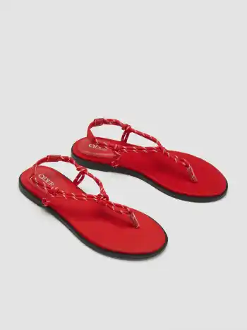 Seil- und Satin-Flachsandalen