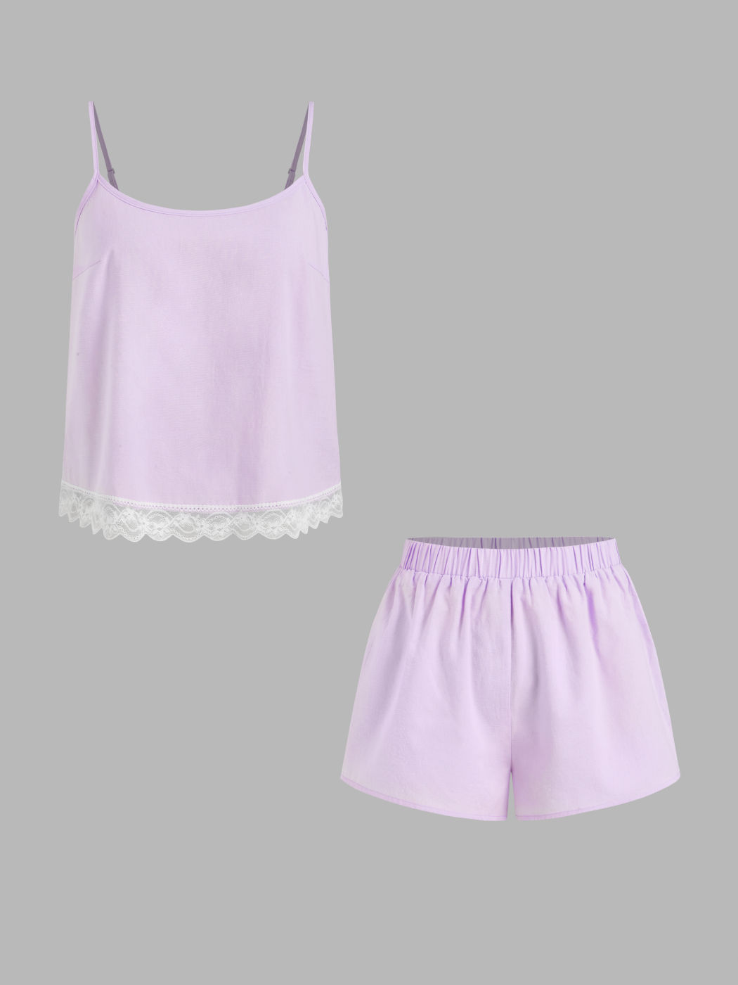 Linen-blend U-neckline Lace Trim Cami Top & Mid Rise Elastic Waist Shorts Loungewear Set
