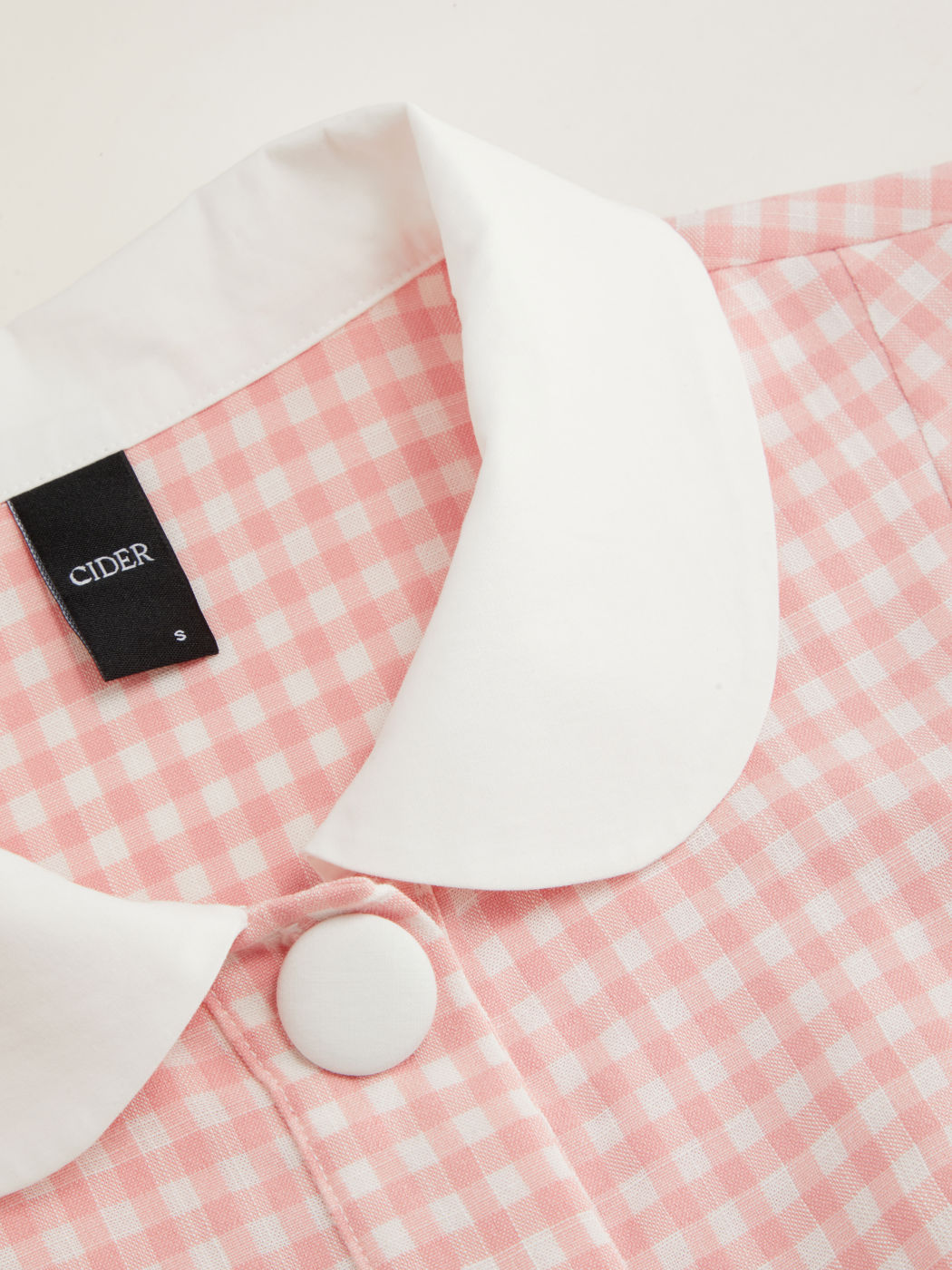 Baumwollmischung Peter-Pan-Kragen Gingham Bluse mit Rüschen und Ballonsleeves
