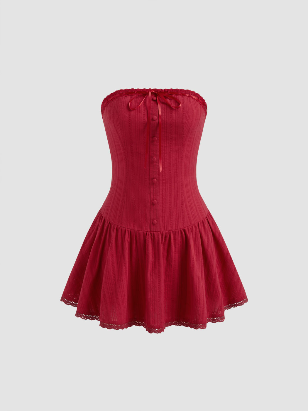 Cotton Knotted Shirred Bandeau Mini Dress