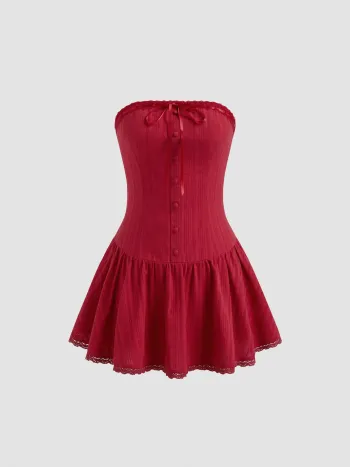 Baumwollenes geknotetes Shirred-Bandeau-Minikleid
