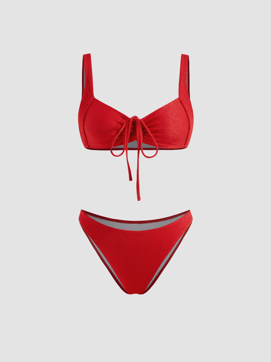 Texturiertes Herzausschnitt Bikini-Set mit Schnürverschluss und Armband