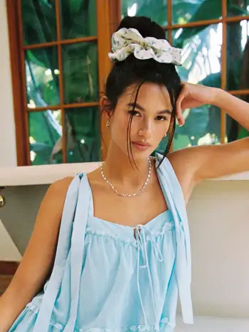 100% Cotton Square Neck Babydoll Ruffle Knotted Mini Dress