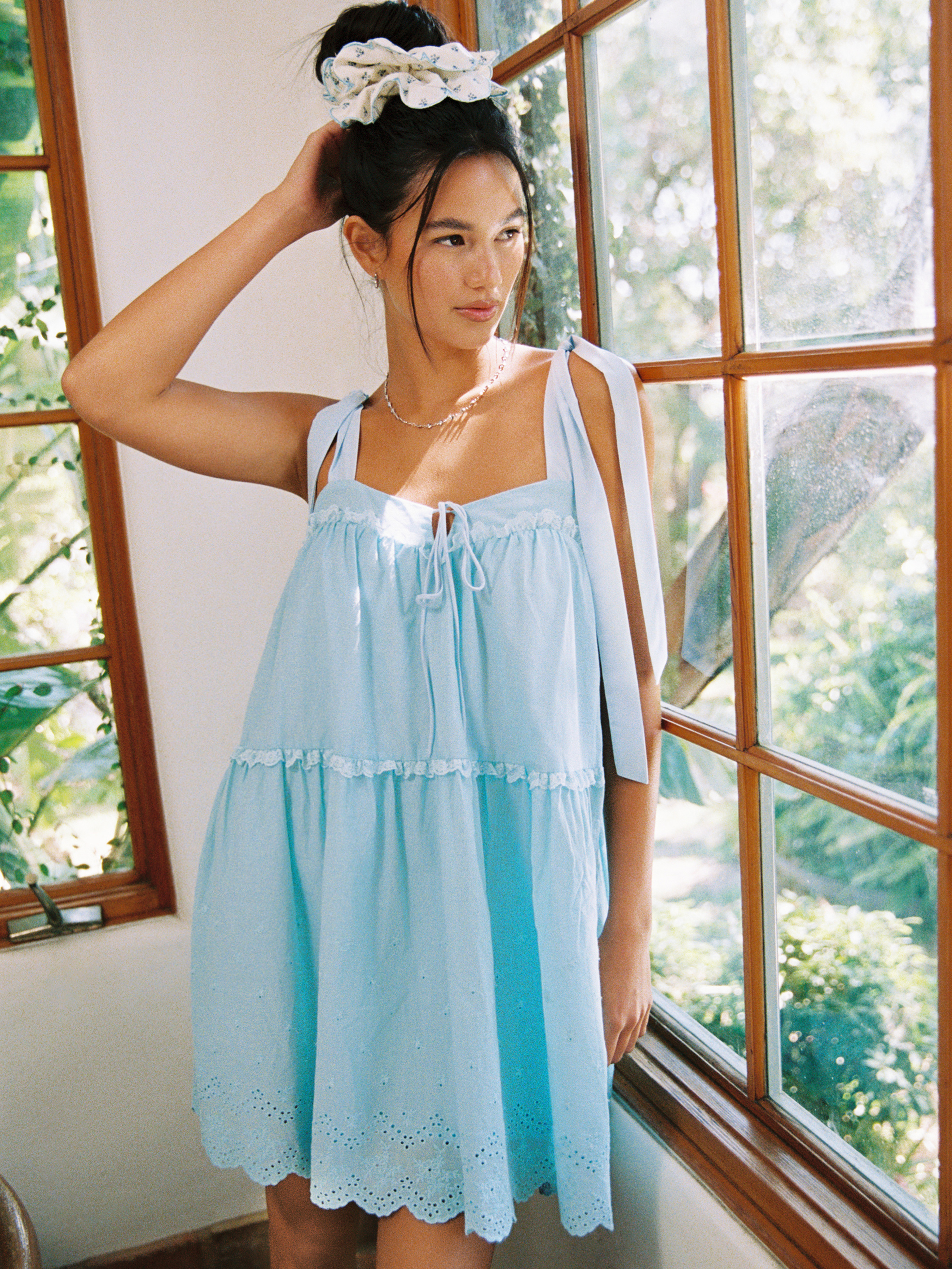 Woven Cotton 100% Cotton Square Neck Babydoll Ruffle Knotted