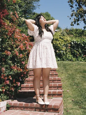 Square Neck Floral Lace Up Puff Sleeve Mini Dress Curve & Plus