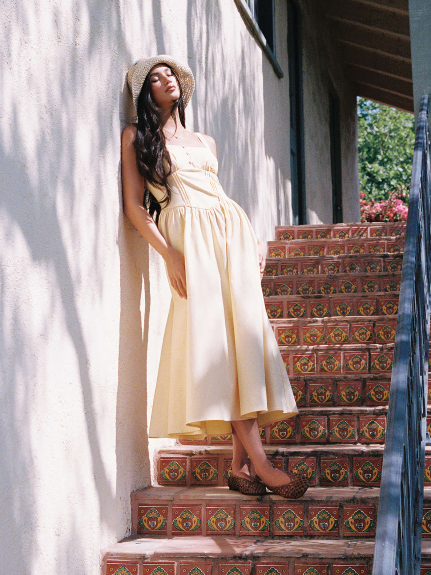 Cotton-blend Square Neck Lace Up Ruffle Maxi Dress