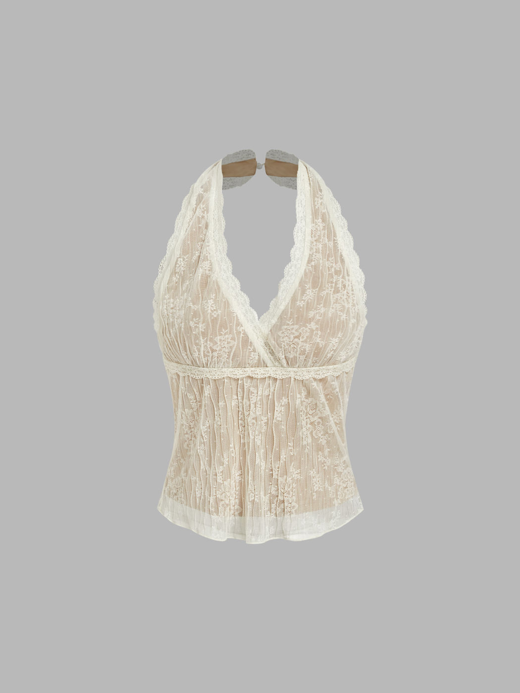 Lace Halter Neckline Floral Tank Top