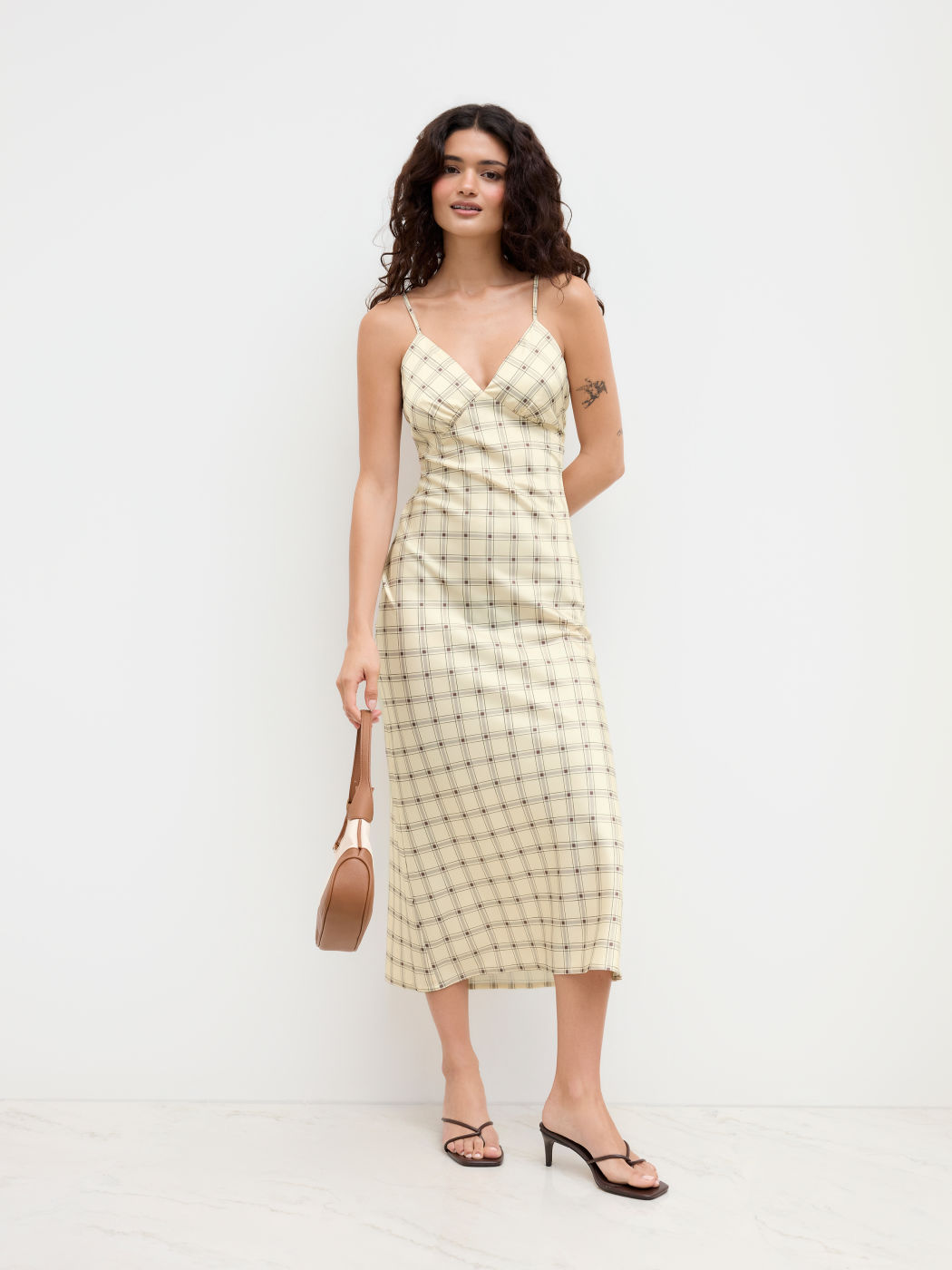 Satin V-neck Geometric Maxi Cami Dress