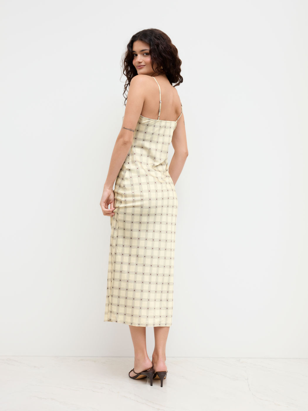 Satin V-neck Geometric Maxi Cami Dress
