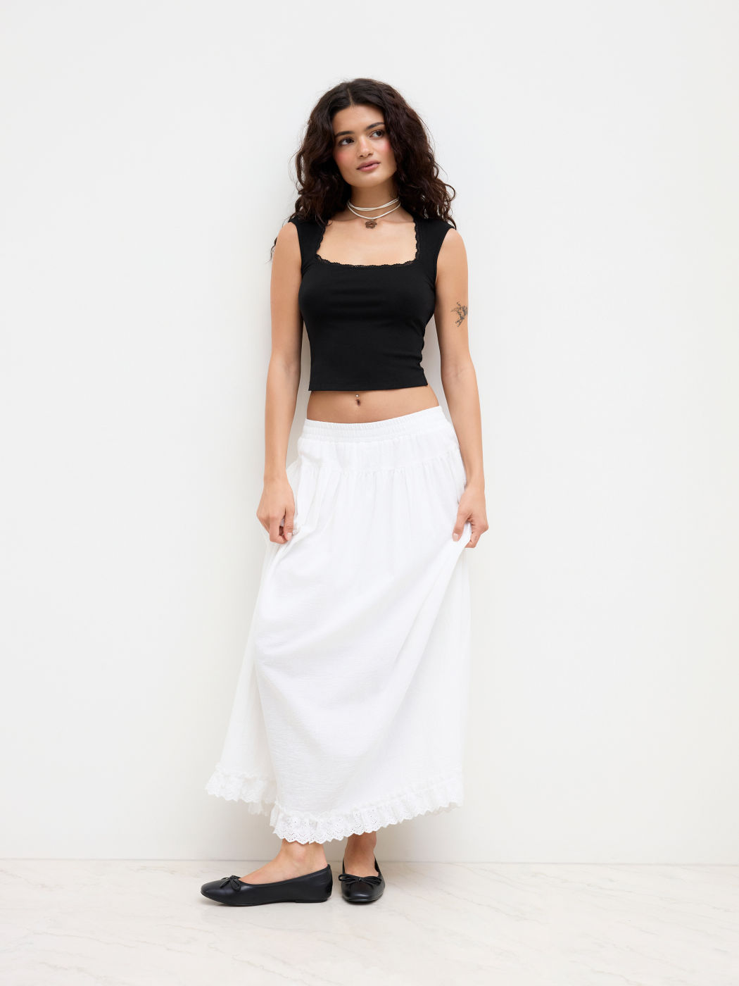 Cotton-blend Backless Lace Trim Bowknot Tank Top