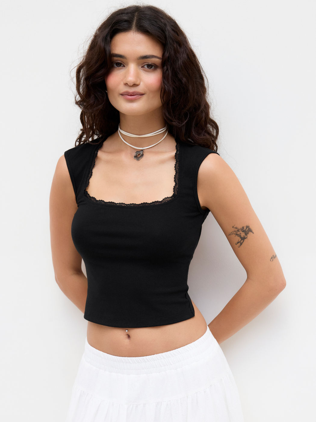 Cotton-blend Backless Lace Trim Bowknot Tank Top