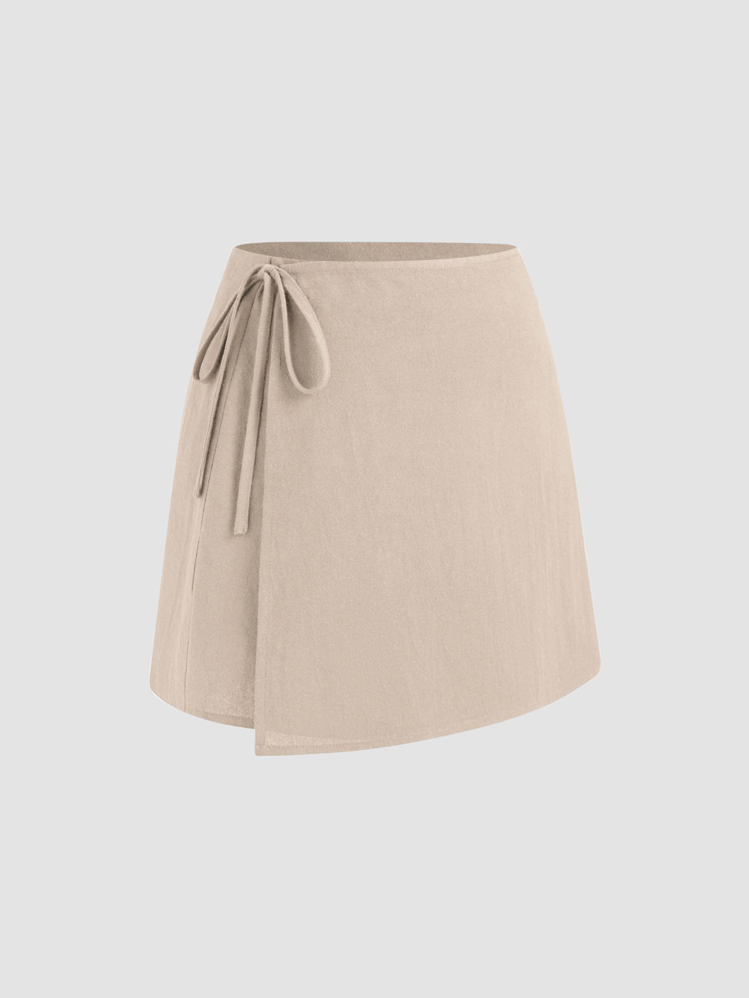 100% Cotton Mid Rise Solid Knotted Mini Skirt