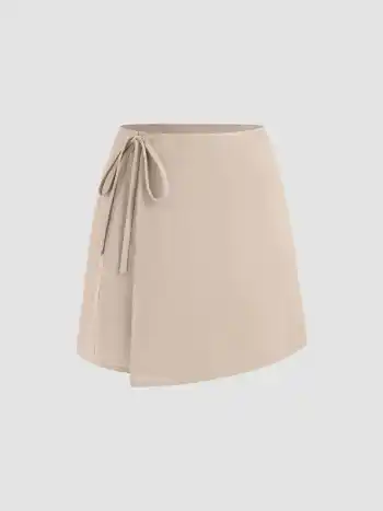 100% Cotton Mid Rise Solid Knotted Mini Skirt