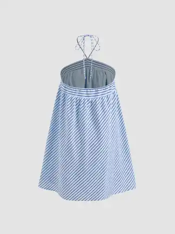 Cotton-blend Halter Neckline Stripe Mini Dress