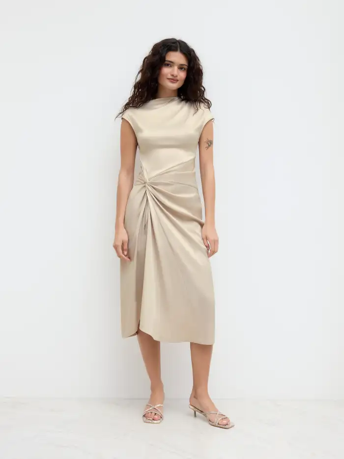 Wedding Wedding Guest Dress Valentine wedding guest wedding special  occasion dresses Satin Satin Asymmetrical Neck Twist Split Midi Dress For  Date