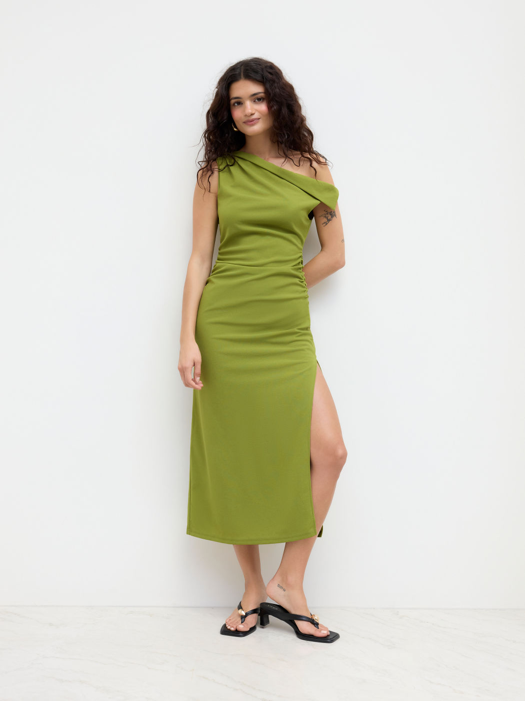 Asymmetrisch Hals, gerauhtes Schlitz Maxikleid