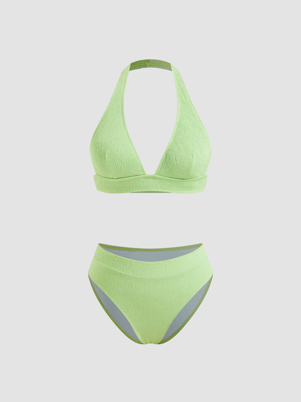 Texture V-neck Halter Cheeky Bikini Set